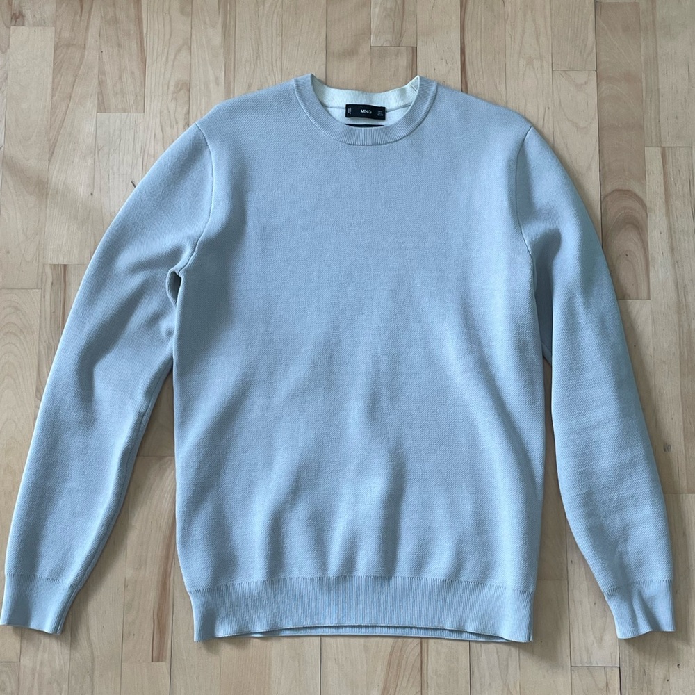 Light Blue Men's Textured Sweater Small Mango Long Sleeve Viscose Blend Shirt
